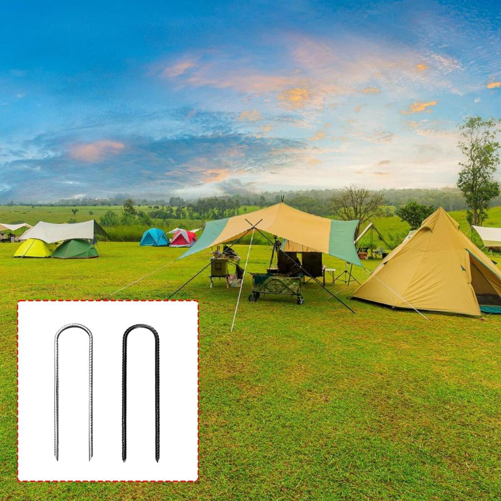 Yihuala 8Pieces U Shape Tent Pegs Metal Stakes Ground Anchors Metal Texture for Enhancing Stability Perfect for Outdoor Use