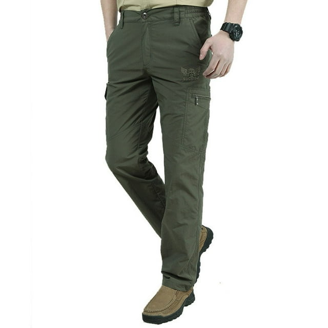 Leodye Pantalon Cargo Homme multi-Poches Léger Extensible Résistant à l'Eau Randonnée Camping Pêche Tactique Vert Armée 8(TG)