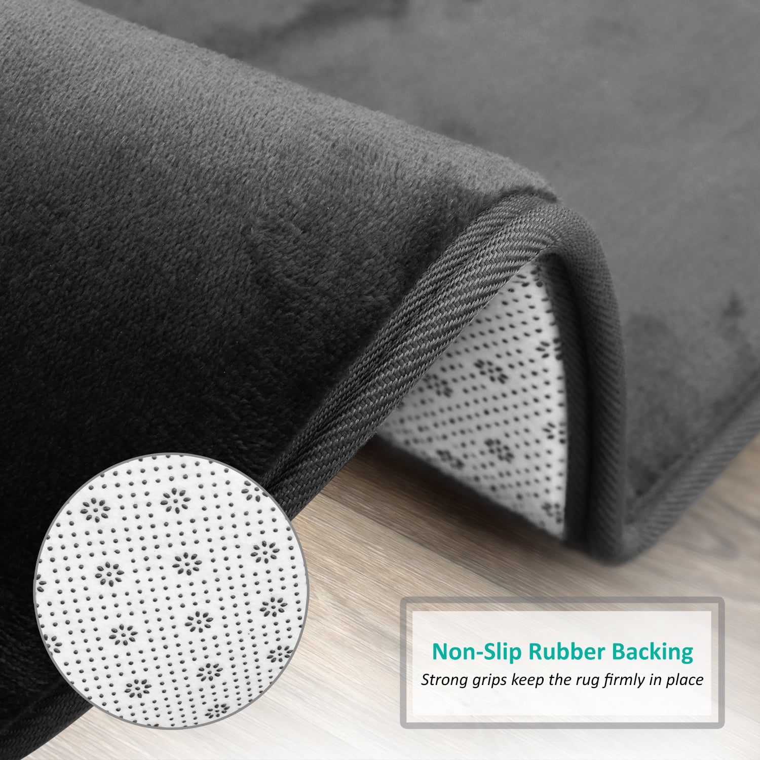 Clara Clark Solid Print Black Memory Foam Bath Rug Set, 17" x 24", Machine Washable (2 Count)