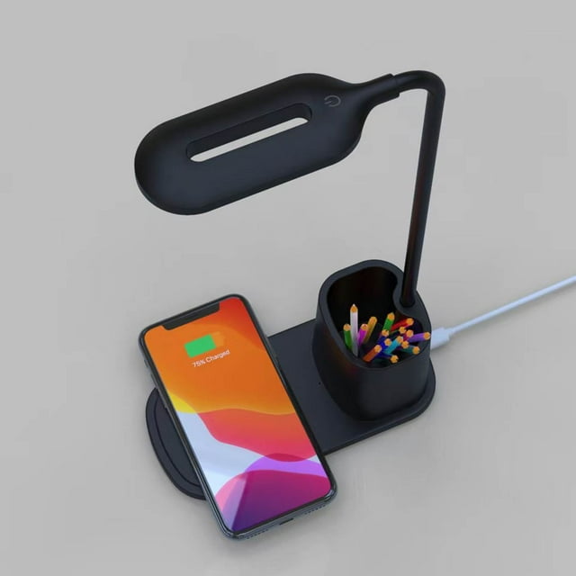 Puntoco 3 en 1 lámpara de escritorio multifuncional iluminación del hogar carga rápida, cargador inalámbrico, lámpara de escritorio blanca para estudio de niños