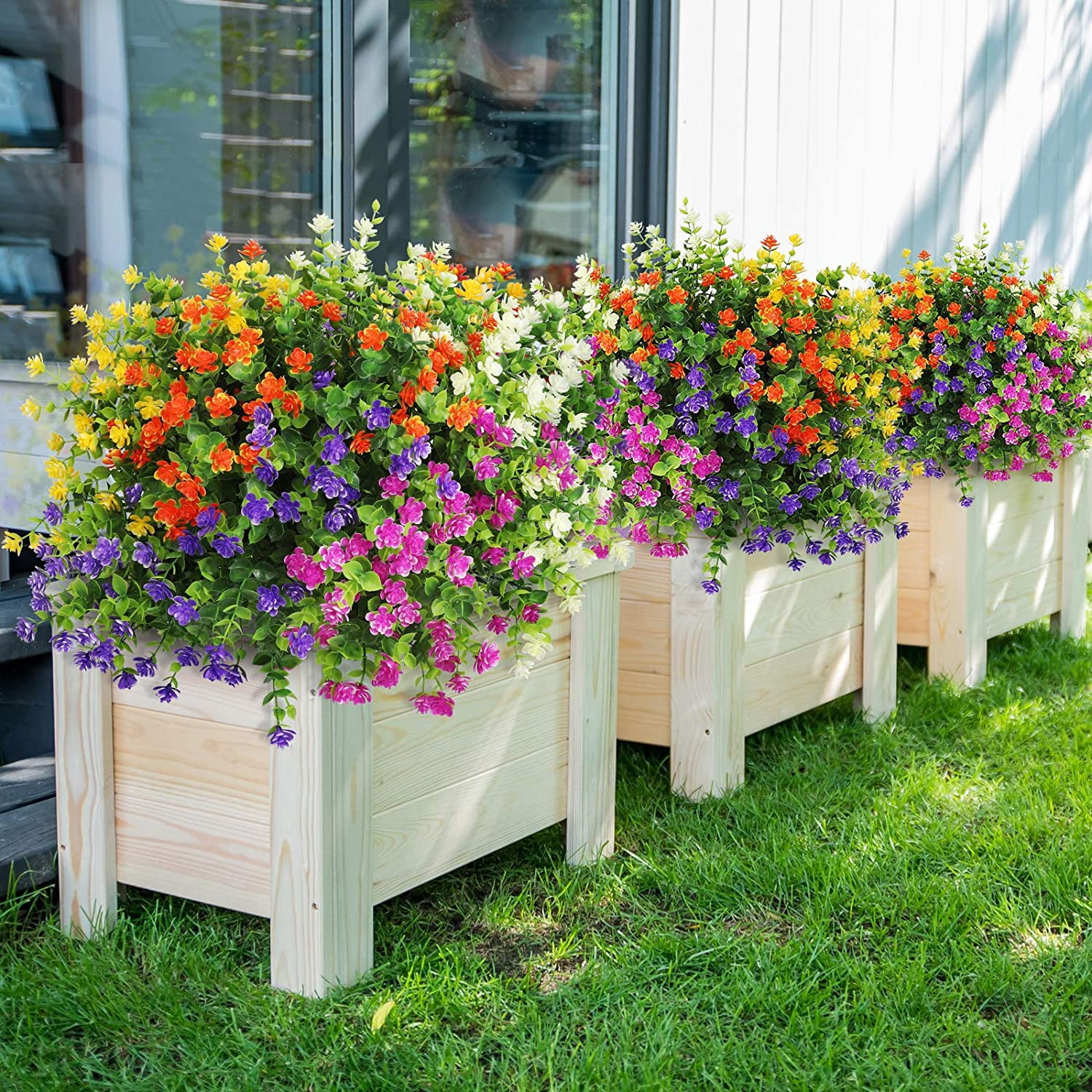 20 Bundles Artificial Flowers for Outdoors UV Resistant Boxwood Shrubs Artificial Eucalyptus Fake Plants Faux Plastic Greenery for Farmhouse Garden Home Indoor Outdoor Decoration (Mixed)