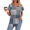thumbnail image 4 of TQWQT Peplum Tops for Women Trendy Vneck Tunic Tops Babydoll Short Sleeve Summer Tops Ruffle Color Block Tee Blouses Plus Size Maternity Clothes Blue 2XL, 4 of 5