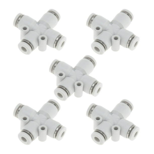 Conectores de aire de empuje únicos Bargains 5/32" en cruz, plástico, 5 piezas, tono blanco plateado