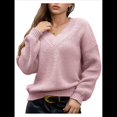 thumbnail image 1 of Suéter de Larga con Cuello en V para Mujer, Suéter Holgado de Punto Grueso de Gran Tamaño. Rosa S, 1 of 8