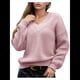 thumbnail image 1 of Suéter de Larga con Cuello en V para Mujer, Suéter Holgado de Punto Grueso de Gran Tamaño. Rosa S, 1 of 8