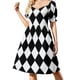 thumbnail image 1 of Vestido de manga corta con estampado de arlequín en contraste en blanco y negro, vestidos para mujer, vestido de falda de verano 2025, 1 of 7