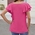 thumbnail image 6 of Lovskoo Summer Tops for Women 2024 V Neck Short Sleeve Solid Color Trendy Casual Ruffle Sleeve Top Shirt Hot Pink, 6 of 9