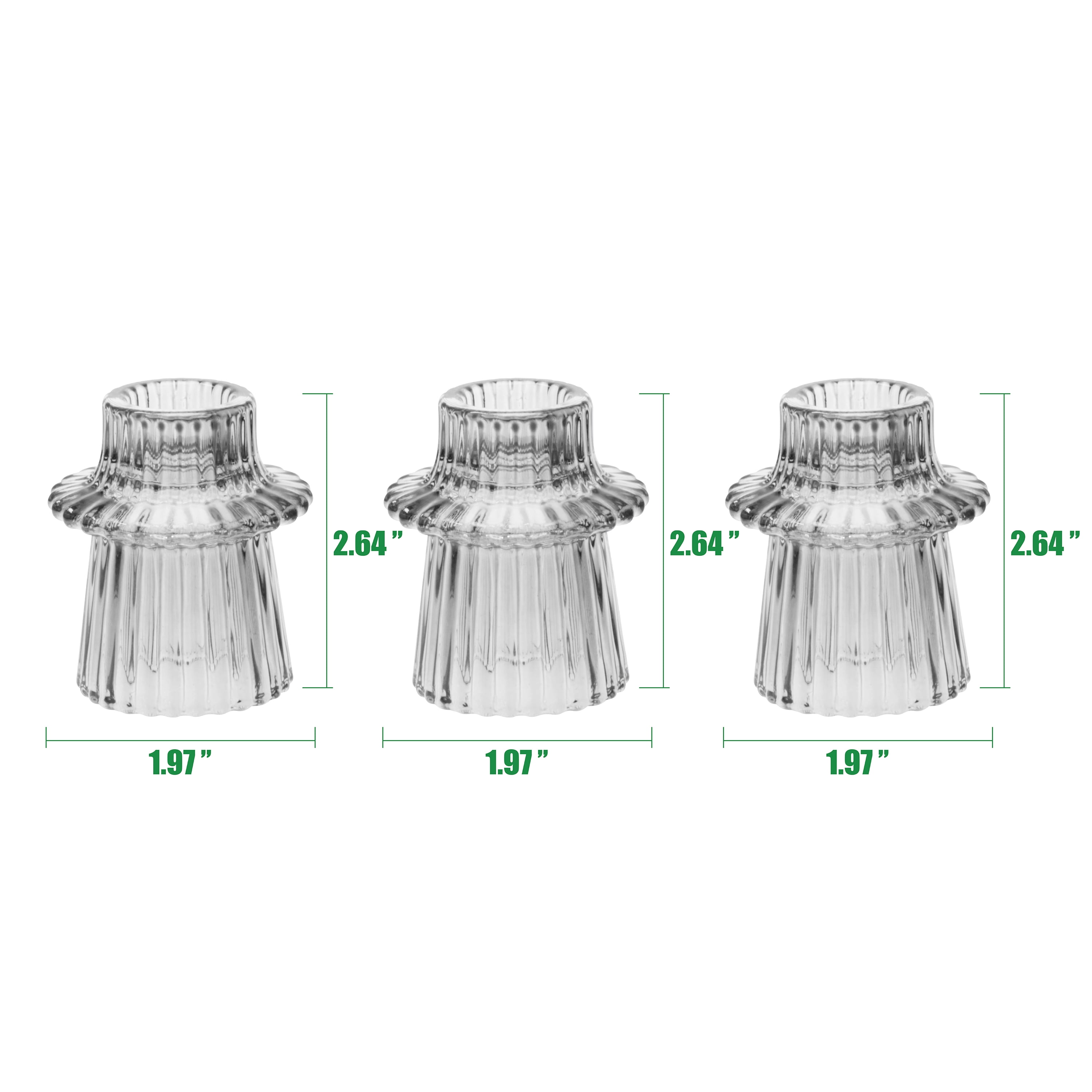 (2 pack) Mainstays Decorative Clear Glass Ribbed Taper Tealight Candleholder, Set of 3, 3"