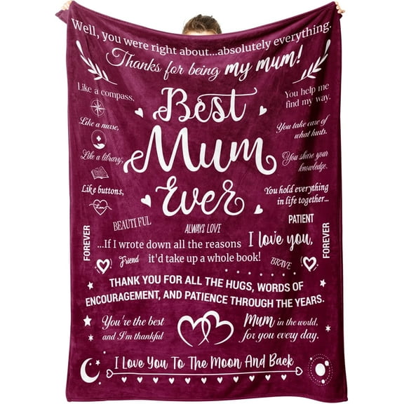 Mum Gifts, Blanket Gifts for Mum from Daughter Son, Mum Birthday Gifts, Presents for Mum Mummy on Valentine's Mothers Day Christmas, Best Mum Ever Fluffy Blanket 50 x 60 IN
