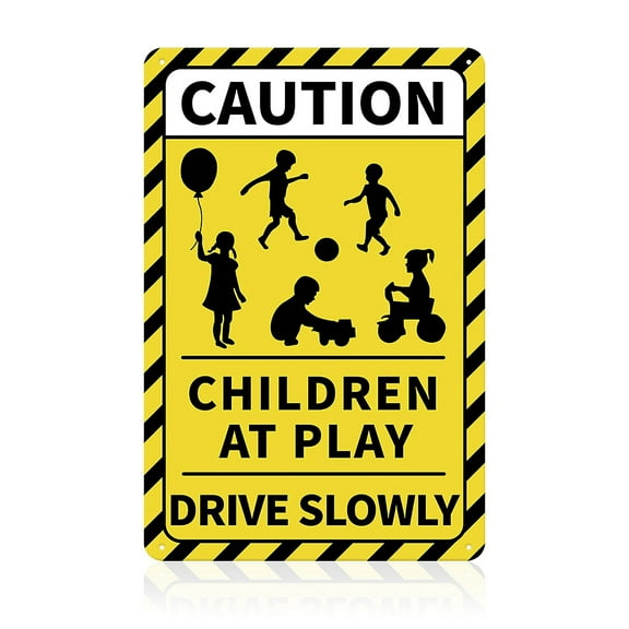 1 pc UV Protected & Waterproof Aluminum Warning Signs Caution Children at Play Warning Drive Slowly Sign Yellow 45x30x0.09cm Hole: 4mm