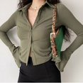 thumbnail image 5 of Blouses polo lapel single-breasted flared Collar Solid sleeve shirt Five-color women's slim long-sleeve Casual Streetwear top, 5 of 5