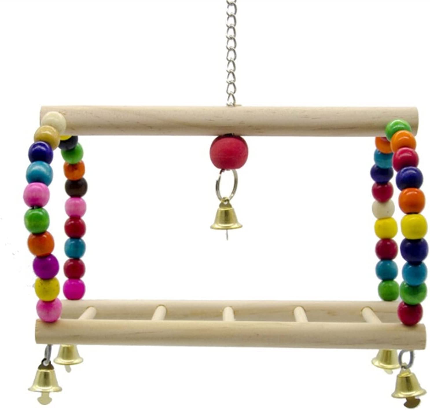 Parrots Toy Colorful Wooden Bead Birds Toy Suspension Bridge Hanging