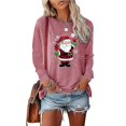 thumbnail image 1 of light grey Camiseta de manga larga navideña con cuello redondo de Papá Noel para mujer, 1 of 2