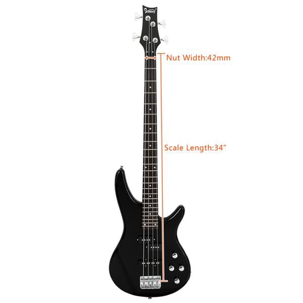 Glarry GIB Electric Bass Guitar, Full Size 4 Strings Bass with Strap, Carring Bag, Amp Wire, Wrench Tool and Plectrum, Black