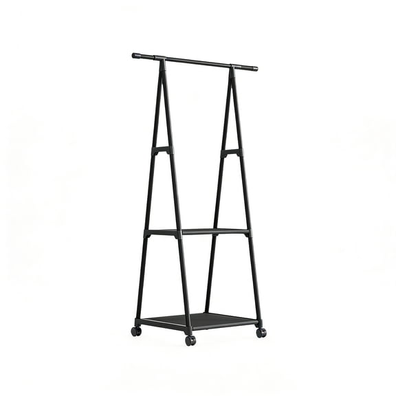 HioHa Portable Clothes Rack on Wheels with 2-Tier Shelves & Hooks - Stainless Steel Rolling Garment Rack for Clothing, Shoes, Laundry - Home, Office, Dorm Use (Black)