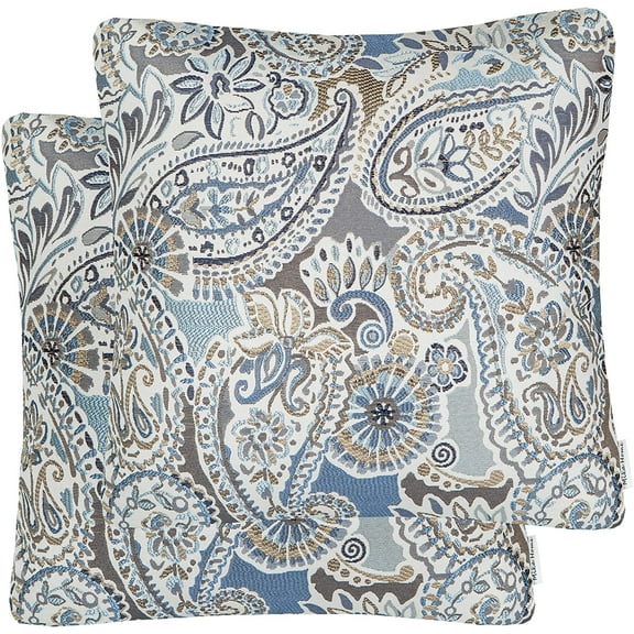 Pack of 2 Decorative Pillow Covers Throw Pillow Cases,Paisley Pattern,18X18 Inches,Blue Brown Cream Multicolor