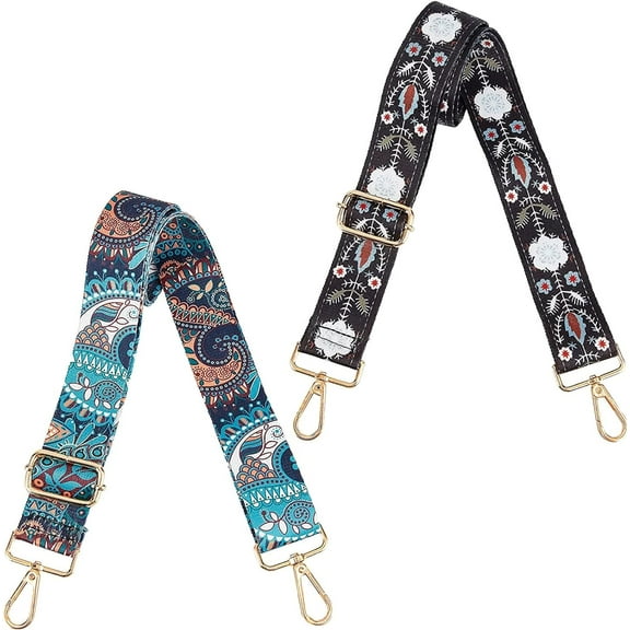 2Pcs 29.92Inch Long Adjustable Nylon Shoulder Strap 2 Styles Crossbody Strap with Light Gold Alloy Adjuster Shoulder Wide Shoulder Strap for Purses Computer Bag and Handbags DIY