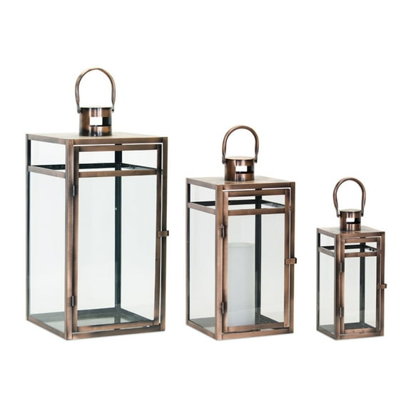 Home Decorative Lantern (Set Of 3) 11.75"H, 16"H, 20.5"H Metal, Glass