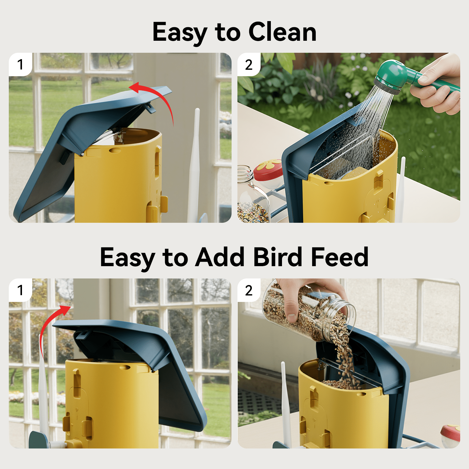 Nafnti Smart Bird Feeder, 5GHz/2.4GHz, 2K HD Bird Feeder Camera with Solar Roof, AI Bird Species Identify, IP65 Waterproof Rating, for Bird Watcher Gift, Blue