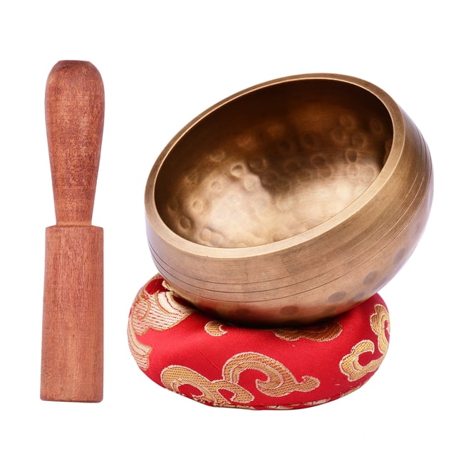 Cuenco cantante Juego de cuencos tibetanos para cantar con cuenco de sonido de metal hecho a mano de 8 cm / 3 pulgadas, cojín suave y percutor de madera para meditación, sonido, curación de chakras, y TOMSHOO Cuenco cantante