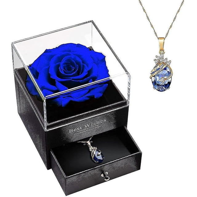 Caja de regalo de joyería de rosas preservadas reales con collar, regalo para el día de San Valentín, madres
