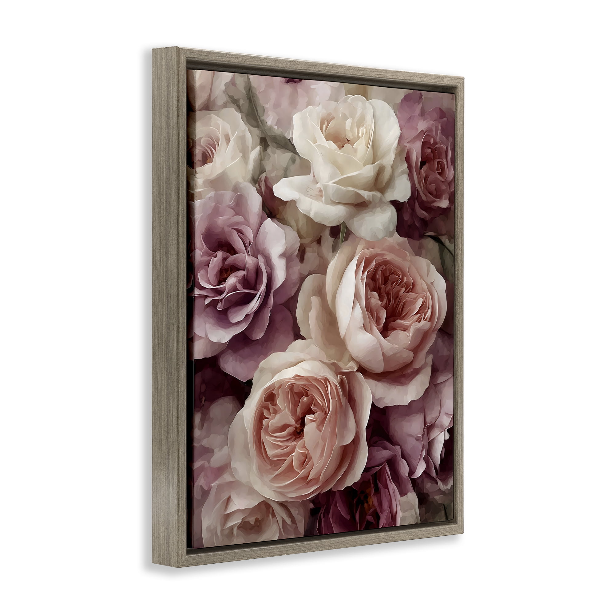 Stupell Industries Sweet Roses in Blush Pink Brown Framed Floater Canvas Wall Art, design by Franklyn Gregory