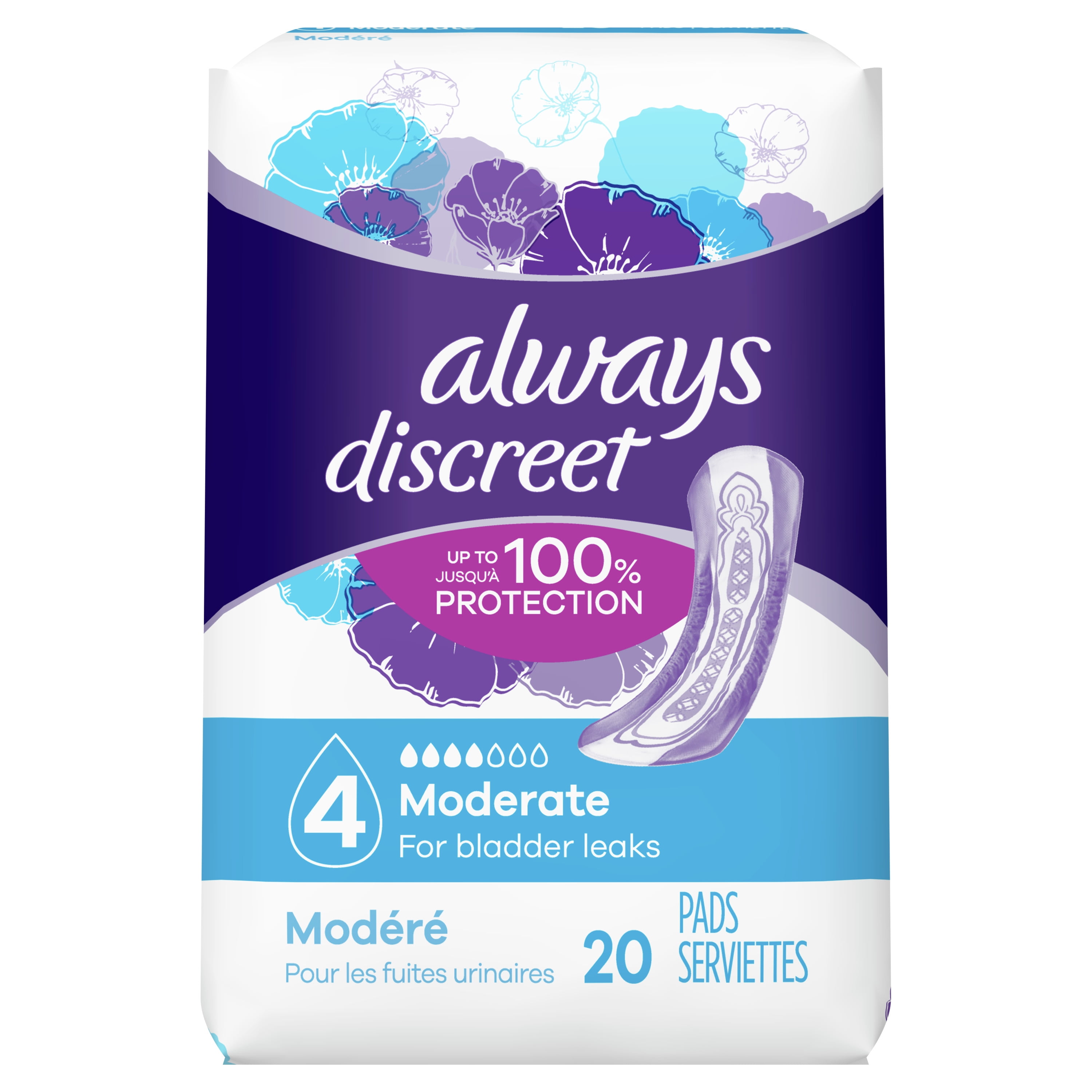 Always Discreet Moderate Incontinence Pads, Up to 100 LeakFree