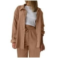 thumbnail image 2 of Lenpel Women's 2 Piece Casual Outfits Pleated Long Sleeve Lapel Button down Shirts Wide Leg Pants Lounge Streetwear Set, 2 of 4