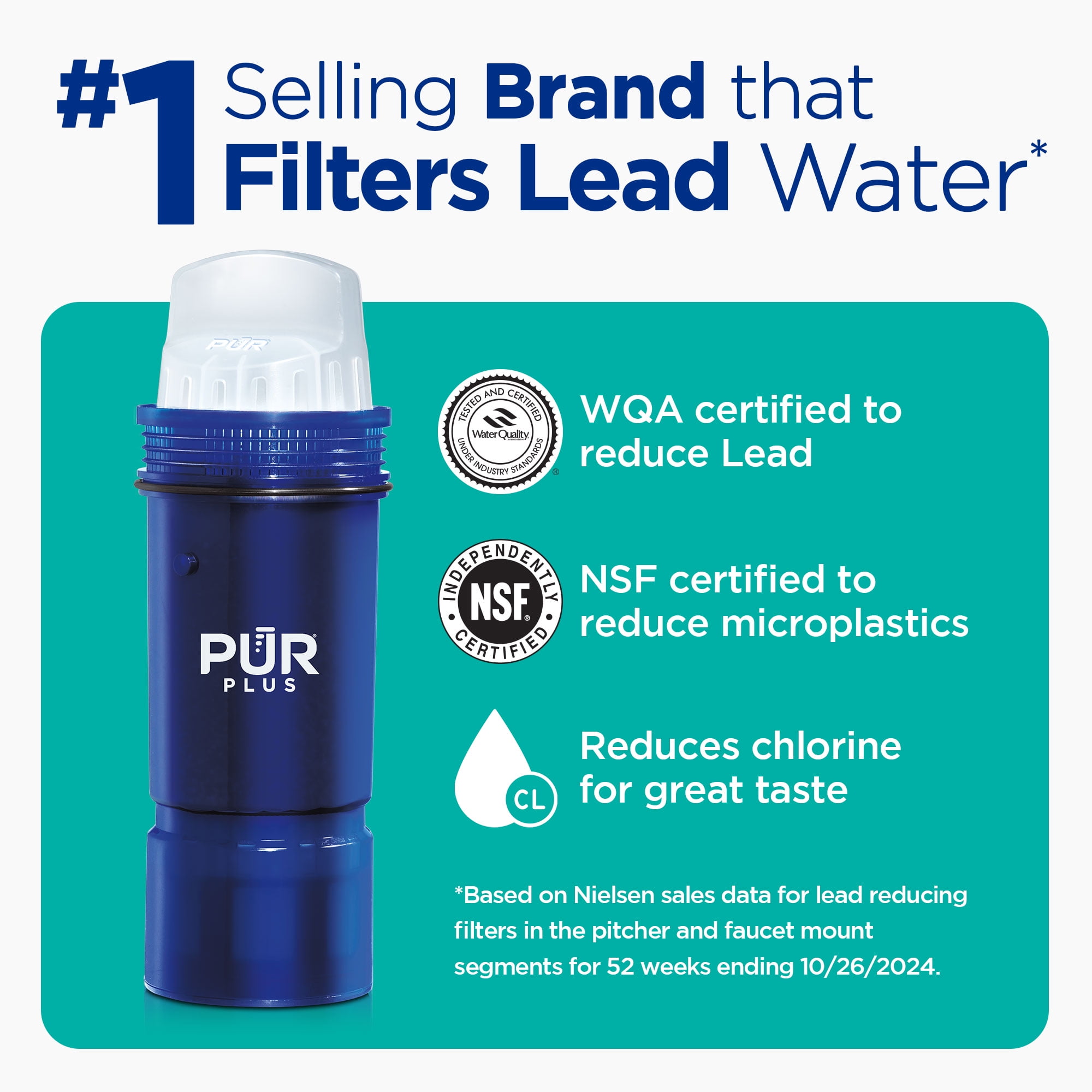 PUR PLUS 11 Cup Water Pitcher with Lead Reducing Filter, W 9.6" x H 10.1" x L 4.5", Smoke, PPT111BA