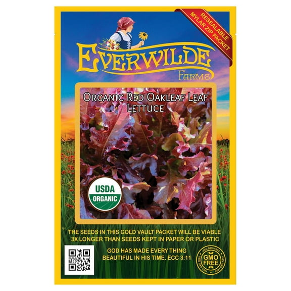 Everwilde Farms - 500 Organic Red Oakleaf Leaf Lettuce Seeds - Gold Vault Jumbo Bulk Seed Packet