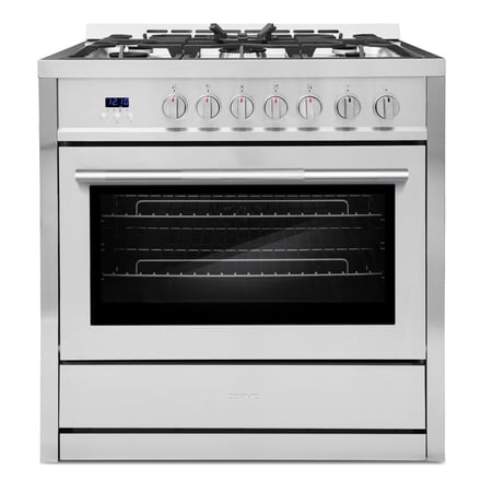 Cosmo 36 in. Nebula Collection 4.4 cu. ft. Gas Range, 5 Burners, Rapid Convection Oven, Textured Grip Handle, Stainless Steel