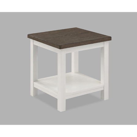 Farmhouse Style End Table, Brown & White Two-Tone Finish, Wooden Accent Table for Living Room