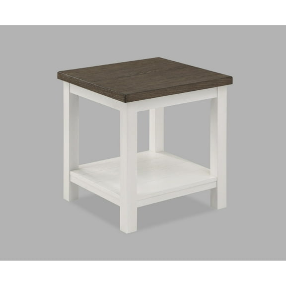 Farmhouse Style End Table, Brown & White Two-Tone Finish, Wooden Accent Table for Living Room