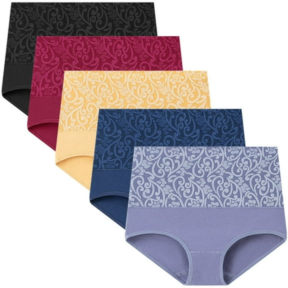 Paiwinds Women‘s Large Size High Waist Cotton Briefs 5 Pack - Tummy Control & Hip Lifting Underwear, Excellent Value and Comfort for Everyday Wear