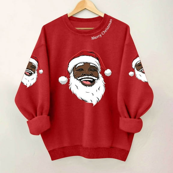 Ounisa Women's Blouse Casual Crew Neck Christmas Sweatshirt Loose Soft Long Sleeve Christmas Santa Claus Pullover Tops