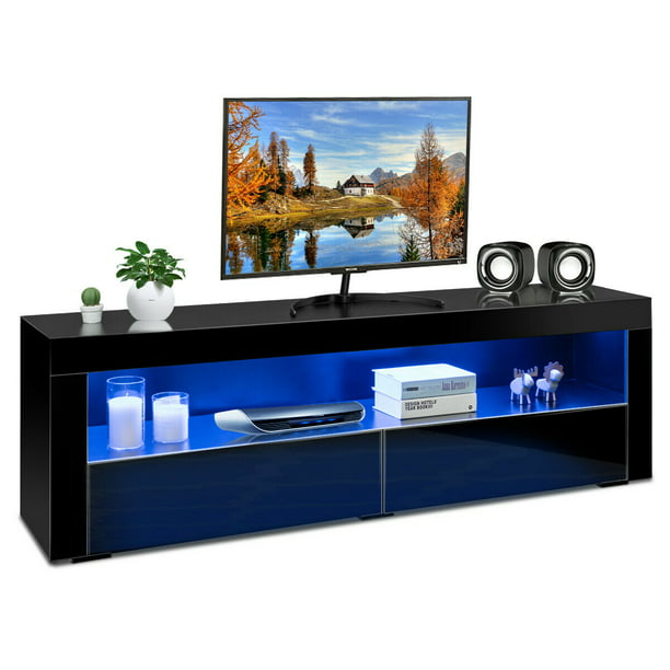 Costway High Gloss TV Stand Media Entertainment w/LED ...