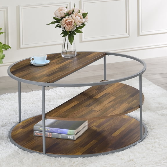 Carmicha 2-Shelf Wood Round Coffee Table, Gray