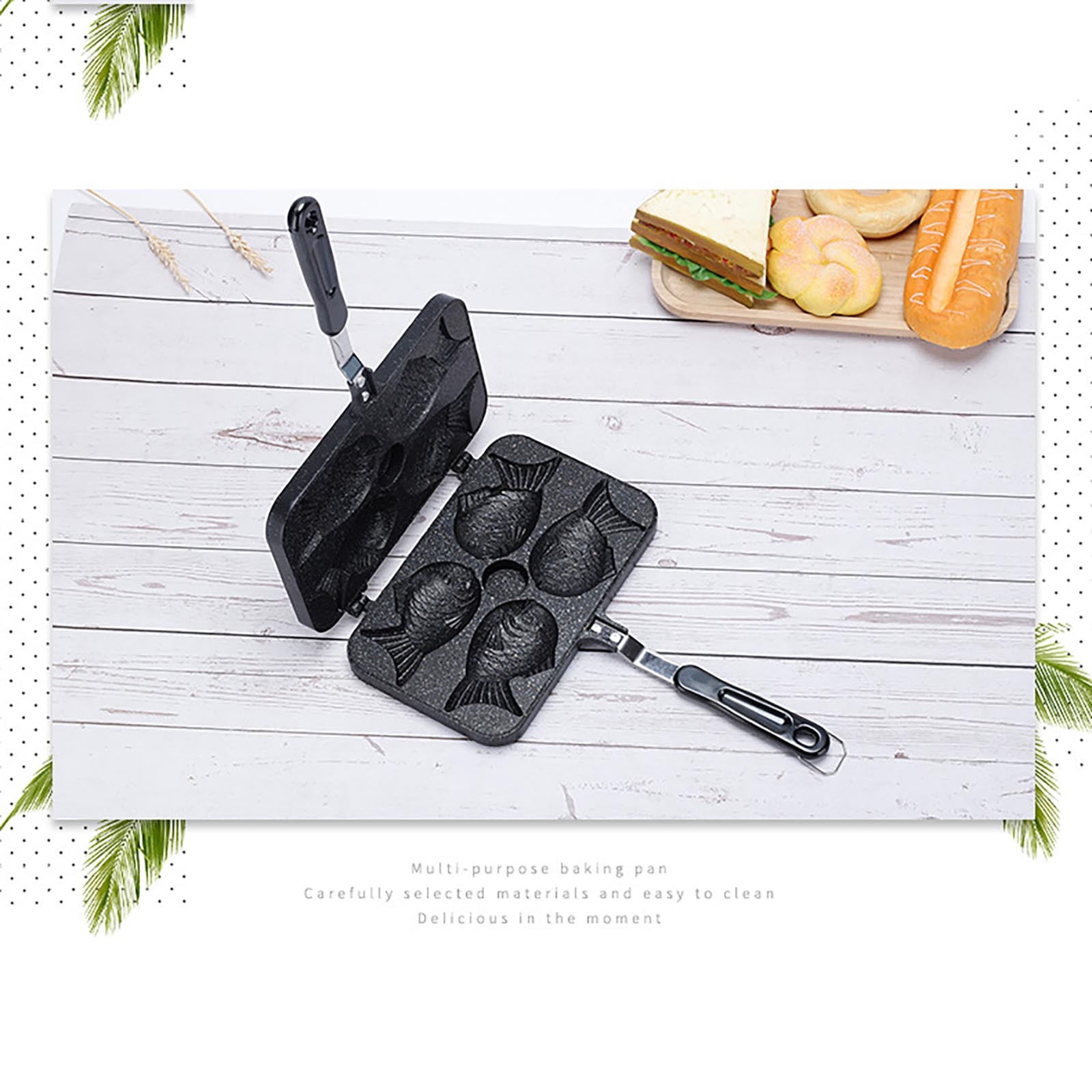 Qholemyo Aluminum Four Fish Shaped Non Stick Double Sided Sea Frying Pan Portable Outdoor Baking Tools Baking Items