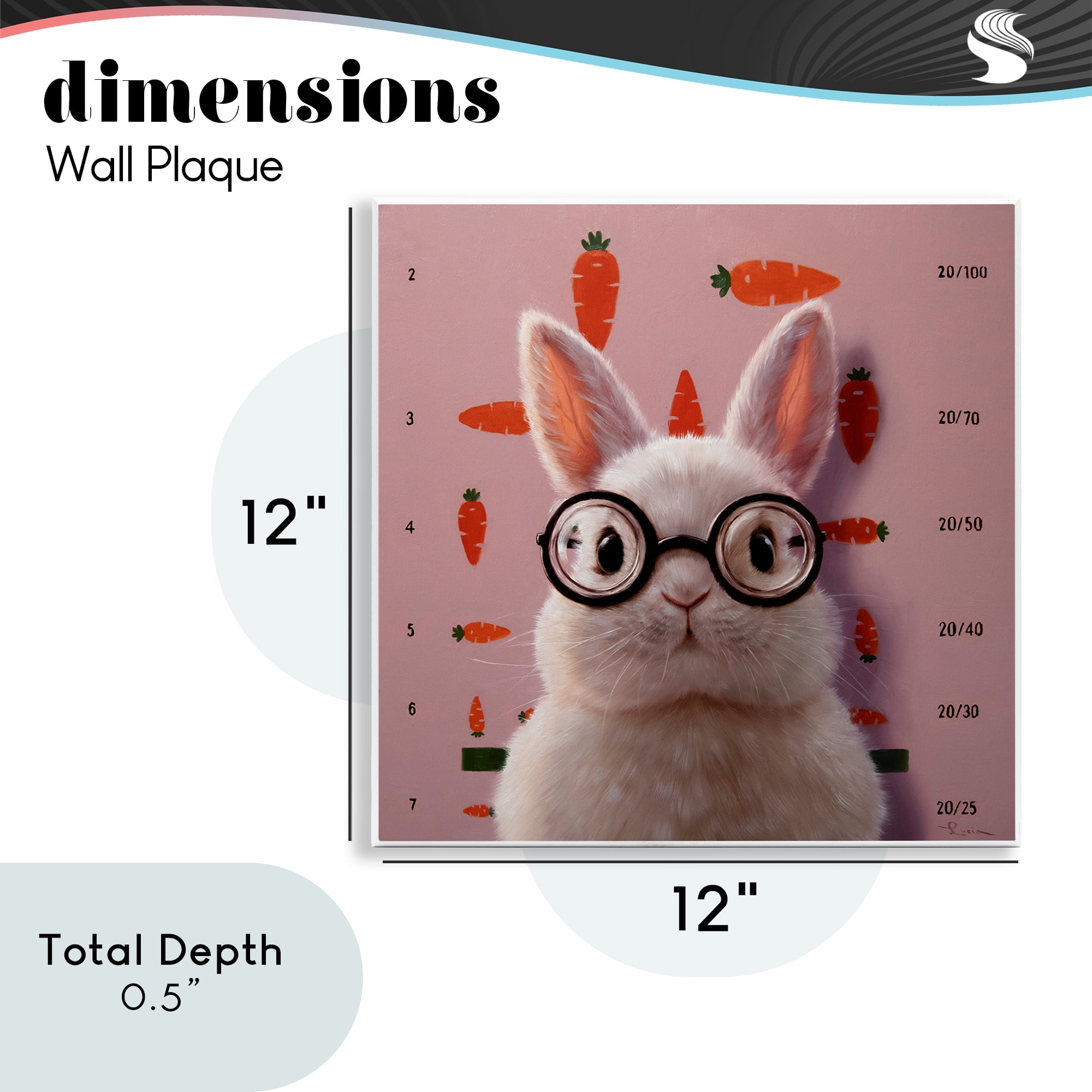 Bunny & Carrots Eye Exam Wall Plaque Art, design by Lucia Heffernan