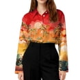 thumbnail image 5 of Womens Hawaiian Shirt Long Sleeve Ocean Wave Print Button Down Shirts Summer Beach Vacation Outfits, 5 of 5