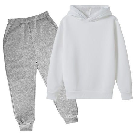 

Maplenight Fashion Girls And Boys Children Casual Long Solid Color Sleeve Tops Long Sleeve Hooded Set