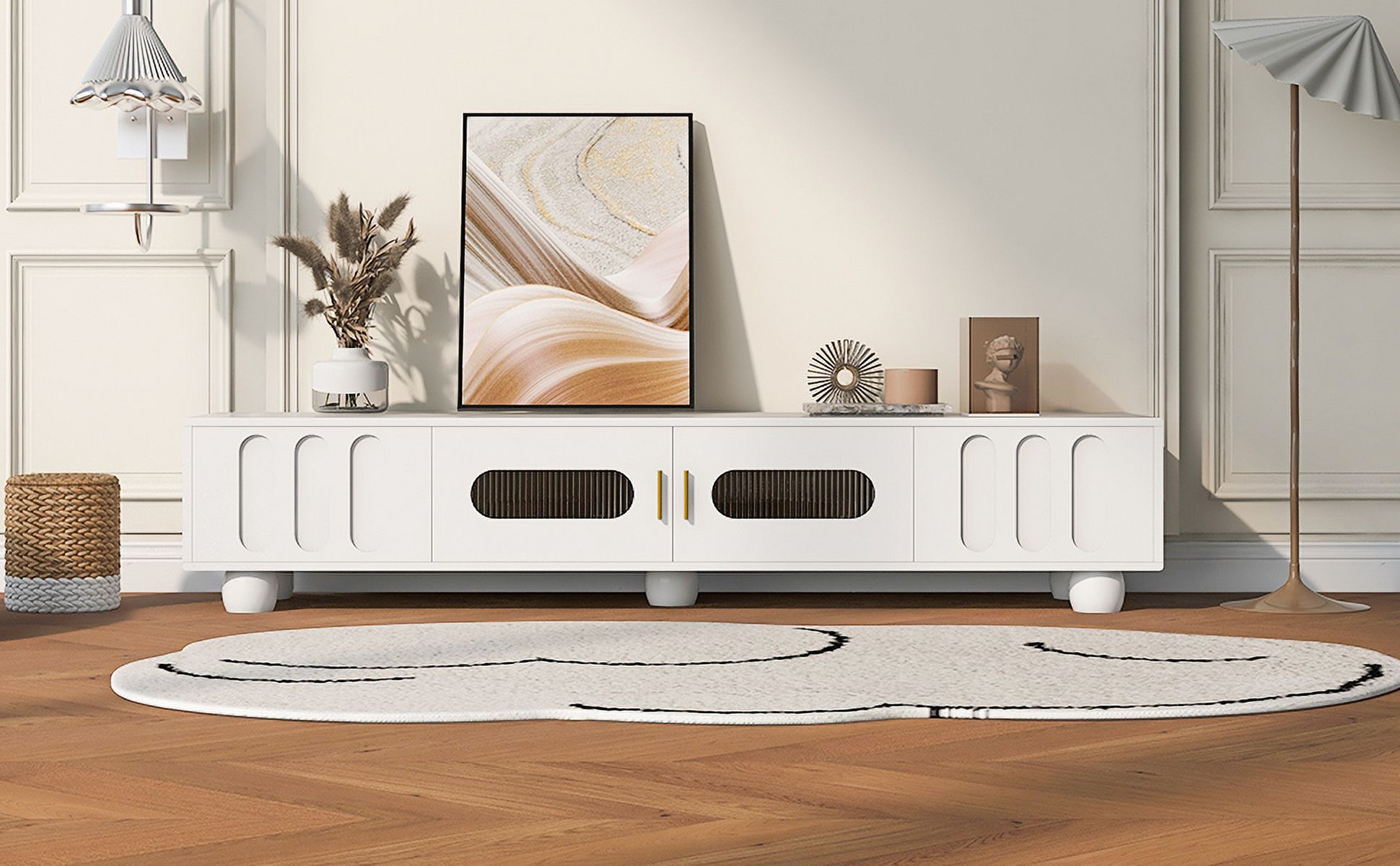 Euroco Modern TV Stand with Storage Cabinets and Drawers, Cable Management Hole and Metal Handles, Entertainment Center
