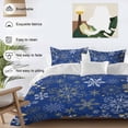 thumbnail image 3 of Christmas Snowflake Comforter Set Full Size, Blue Gold Watercolor Decoration Soft Bedding Set for Man Woman, 4 Pieces Duvet Cover Set with Fitted Sheet, 2 Pillowcases, 3 of 9