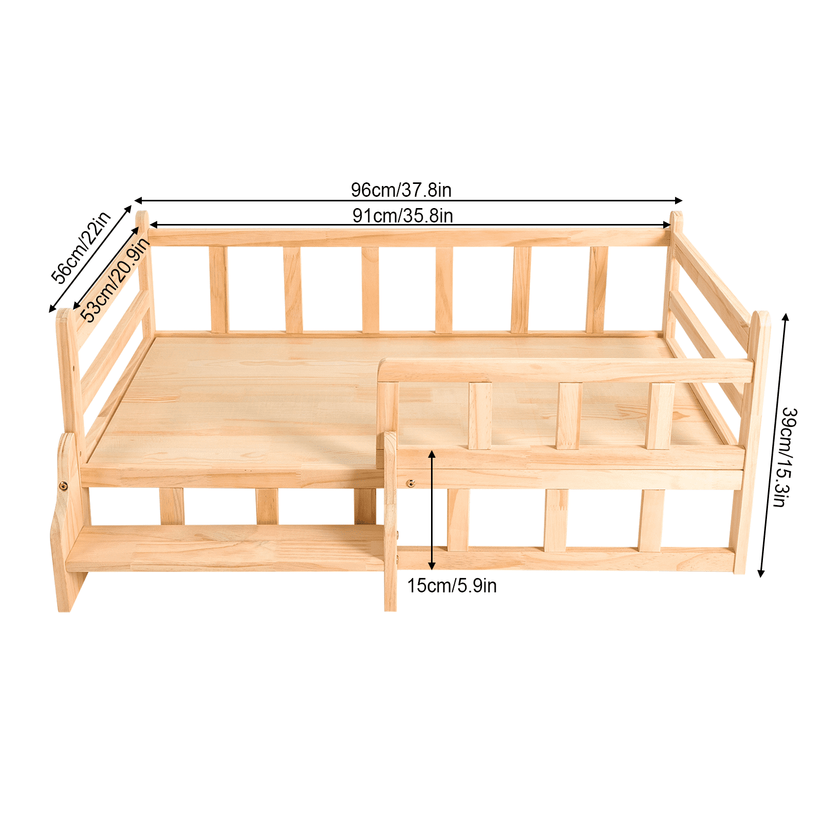TFCFL Solid Wood Pet Bed Elevated Fence Pet Bed Furniture Round Corners Dog Cat Sleeping Bed 66 lbs