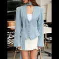 thumbnail image 4 of Chaqueta de Traje de Larga para Mujer, Color Liso, Cuello en V, Corte Entallado y Hombreras Azul M, 4 of 8