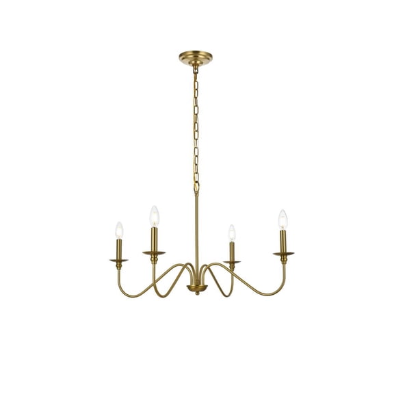 Living District Rohan 30" 4-Light Transitional Metal Chandelier in Satin Gold