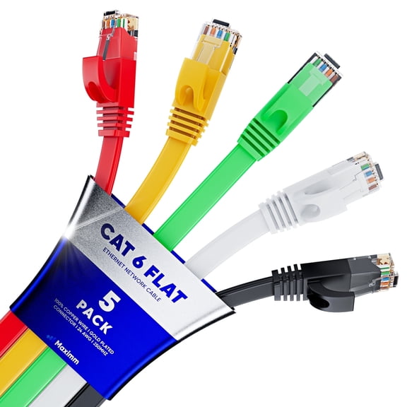 Cat6 Ethernet Cable 0.6ft, 5-Pack Multicolor - Flat High-Speed Network Cables for Gaming, Streaming, Router, Modem, PC, PS5, Xbox - Durable & Space-Saving Design