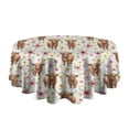 thumbnail image 5 of White Highland Cow Flower Pattern Round Tablecloth 60"x60",Wrinkle Wipeable Table Cloth for Kitchen Dining Room Picnic Patio Party, 5 of 6