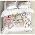 thumbnail image 1 of Cat Lover Duvet Cover Set King Size, Pale Tone Illustration with a Cartoon House Pet and Hand Drawn Flowering Branches, Decorative 3 Piece Bedding Set with 2 Pillow Shams, Multicolor, by Ambesonne, 1 of 3