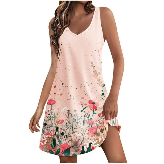 LYXSSBYX Sundresses for Women Women's Casual With Pockets Summer Boho Beach Dress T-Shirts Dress V Neck Loose Tank Dresses